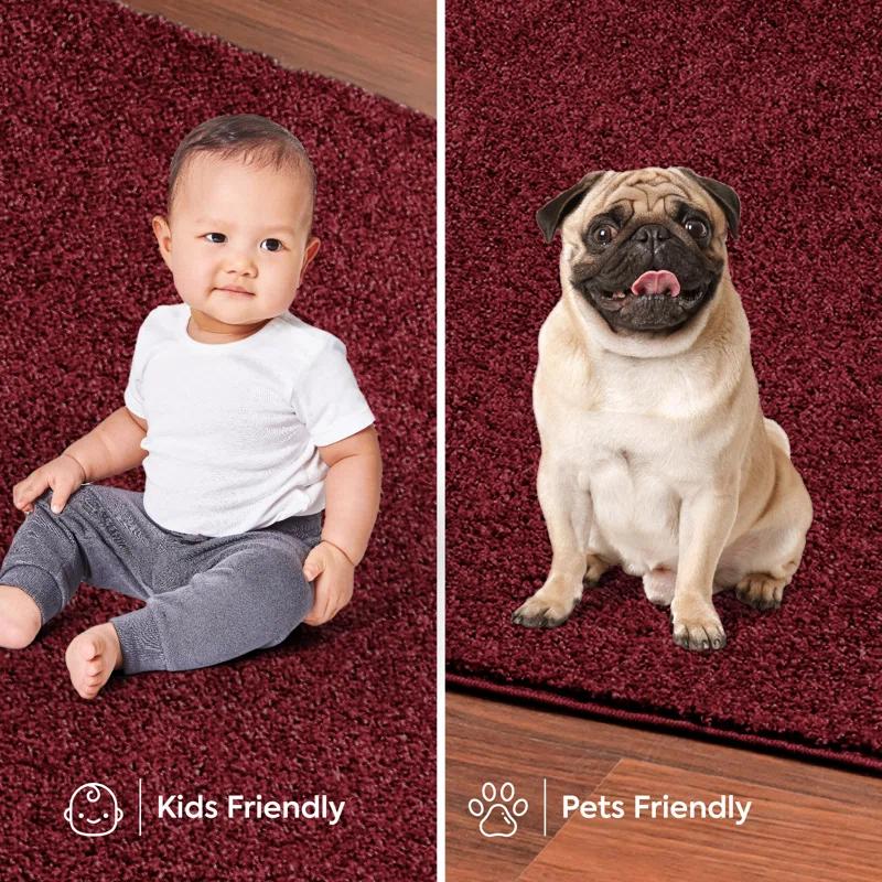 Latitude Run® Furnish My Place Modern Plush Pet and Kids Friendly Solid Color Burgundy Area Rugs, Stain & Fade Resistance, Made in USA, Perfect for Living Room, Dining Room, Bedroom, Playroom and Kidsroom, Event, Wedding Rug