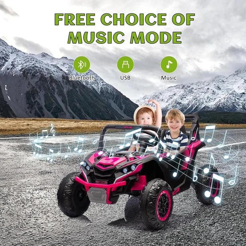 Ancheer Alex 24V 7AH Real 2 Seater Ride On Toys For Big Kids W/ Parent Remote Control, Ride On UTV W/ 20" Large Seat, Bluetooth, 2X200W Powerful Motors, MP3, Lights, 4.5 Mph Max Speed, Power Car Wheels, Pink