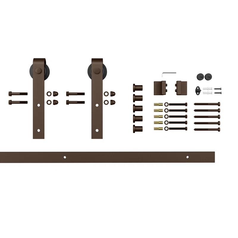 American Pro Decor Steel Sliding Rolling Barn Door Hardware Kit for Single Wood Doors with Routed Floor Guide