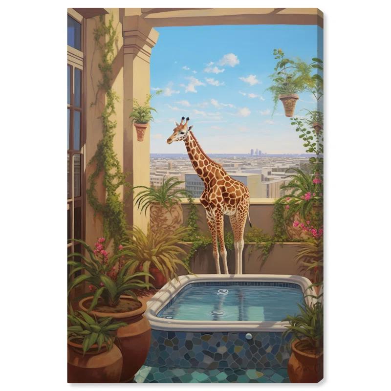 Art Remedy Giraffe Hot Tub Canvas Tropical Bathroom Wall Art by Art Remedy