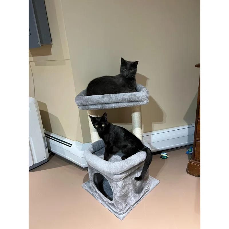 27" Cat Tree Cat Tower ,Natural Sisal Scratching Posts and Plush Pom-pom