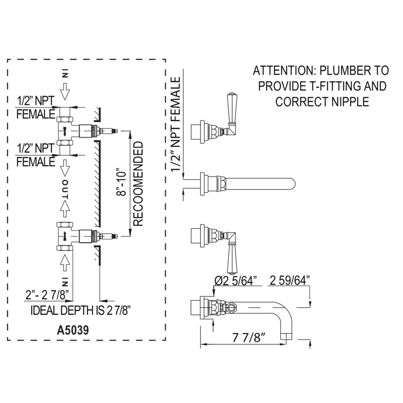 Rohl A2307XMAPCTO-2 San Giovanni Wall Mount Lavatory Faucet Trim