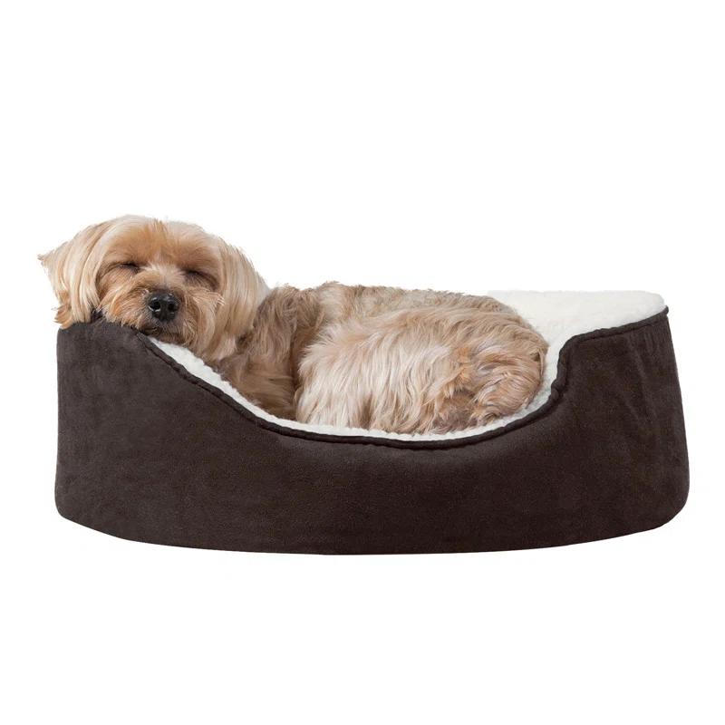 FurHaven Faux Sherpa & Suede Oval Dog Bed