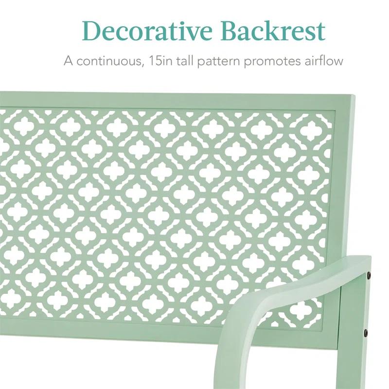 Red Barrel Studio® 2-Person Outdoor Metal Bench with Geometric Backrest, 790lb Capacity, for Garden, Patio, and Entryway
