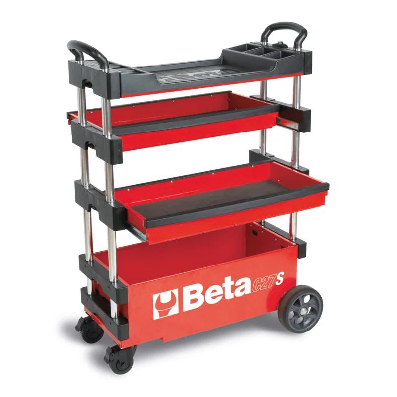 Beta Beta C27S Collapsible Tool Cart, 4” Steering Casters with Brake, 110 Pound Load Capacity