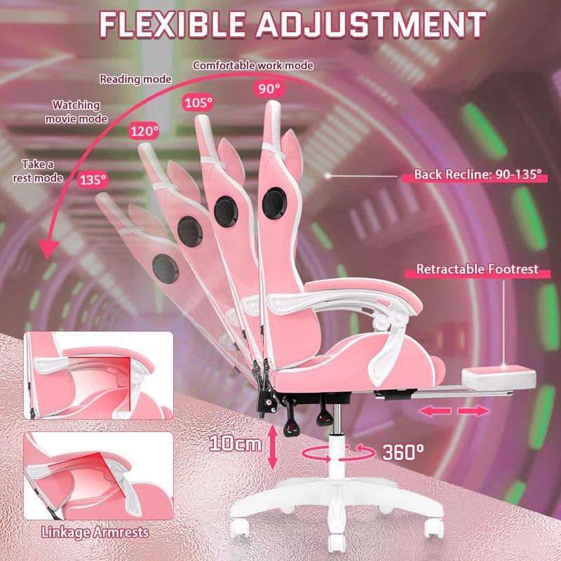 Hoffree Hoffree Massage Ergonomic Gaming Chair with Bluetooth Speakers and RGB LED Lights