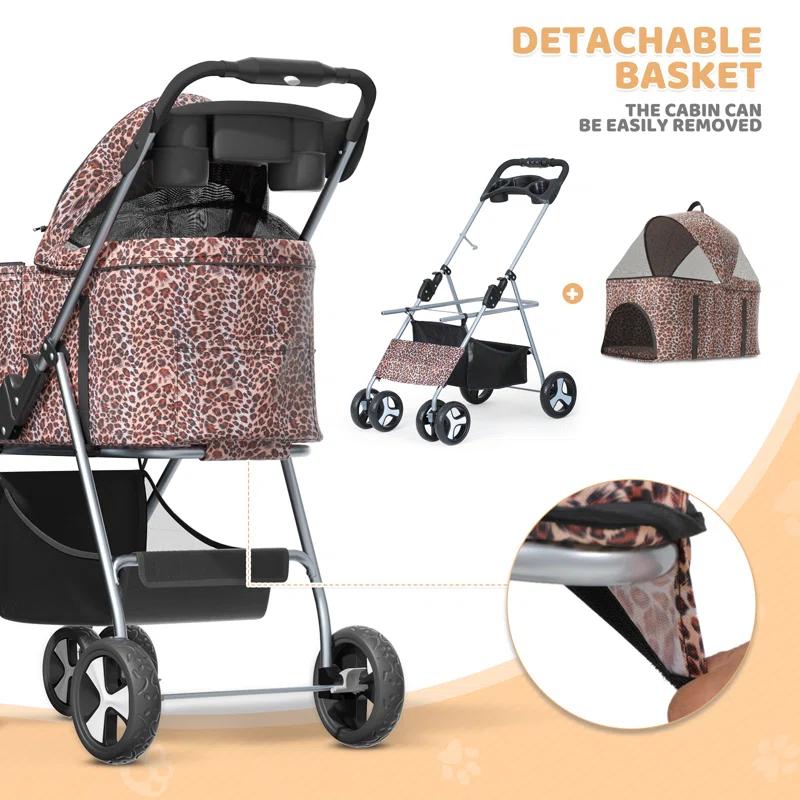 MoNiBloom Folding Pet Stroller, Foldable Dog Jogger Stroller with Detachable Carrier, Basket and Cup Holder