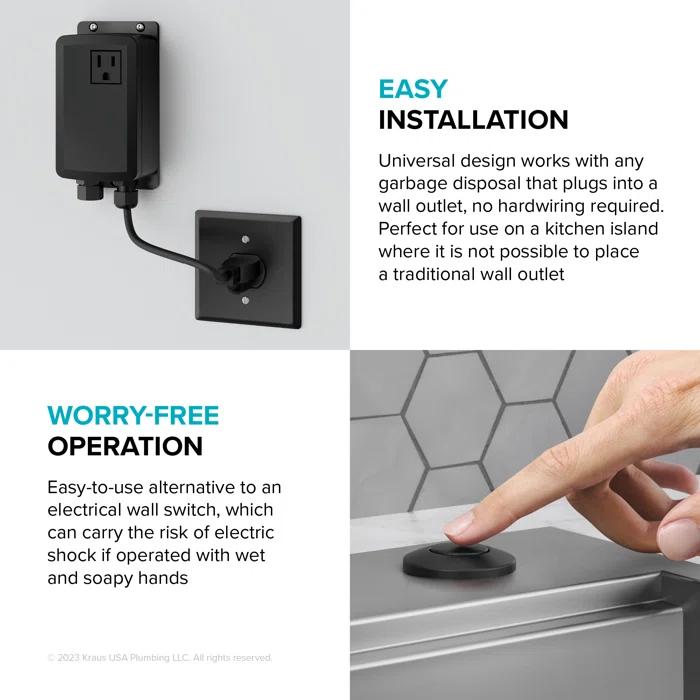 Kraus KRAUS Garbage Disposal Air Switch Kit with Push Button, AC Adapter, Power Cord, and Air Tube Included