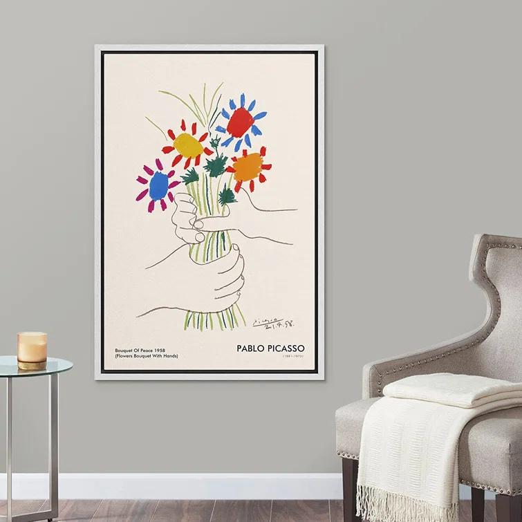 SIGNLEADER Bouquet of Peace (Flower Bouquet With Hands) Pablo Picasso Floral- Framed Canvas Print Wall Art Work