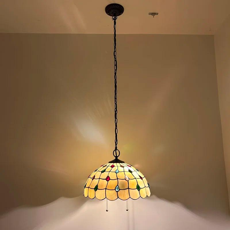 Astoria Grand Paladora Tiffany Pendant Lights Gold Stained Glass Crystal Beans LED Bulbs Included 16" W*16" D*75" H