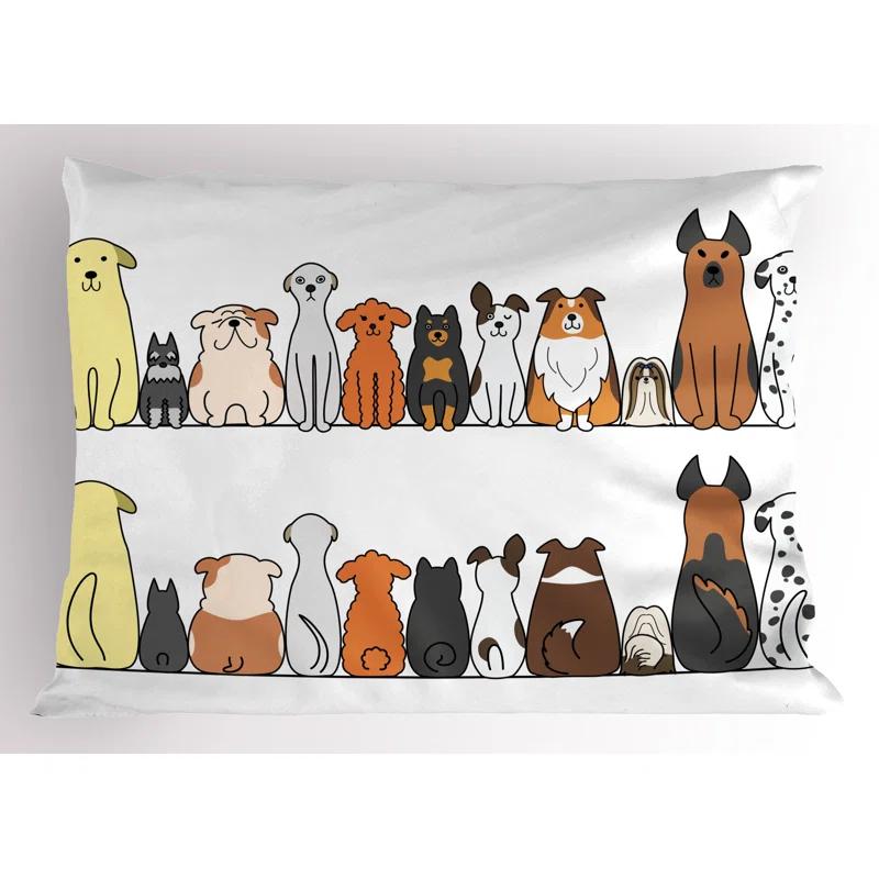Ambesonne Ambesonne Dog Pillow Sham 2 Pack Dog Family in a Row Yellow Brown