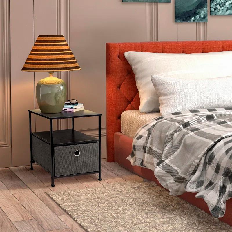 Sorbus 1 Drawer and Shelves Nightstand with Steel Frame, Wood Top & Fabric Bins