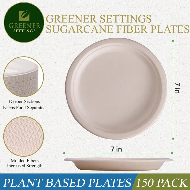Greener Settings Compostable Disposable Paper Dessert Plates (Set of 150)