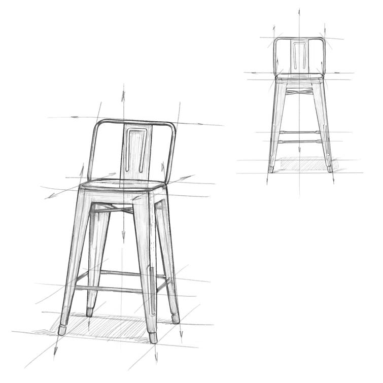Simpli Home Rayne Metal Industrial Stool with Curved Back, Cross-Brace, and Footrest