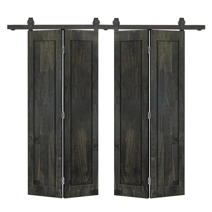 Calhome 1 Panel Shaker Pine Wood Double Bi-Fold Door with Sliding Barn Door Hardware Kit
