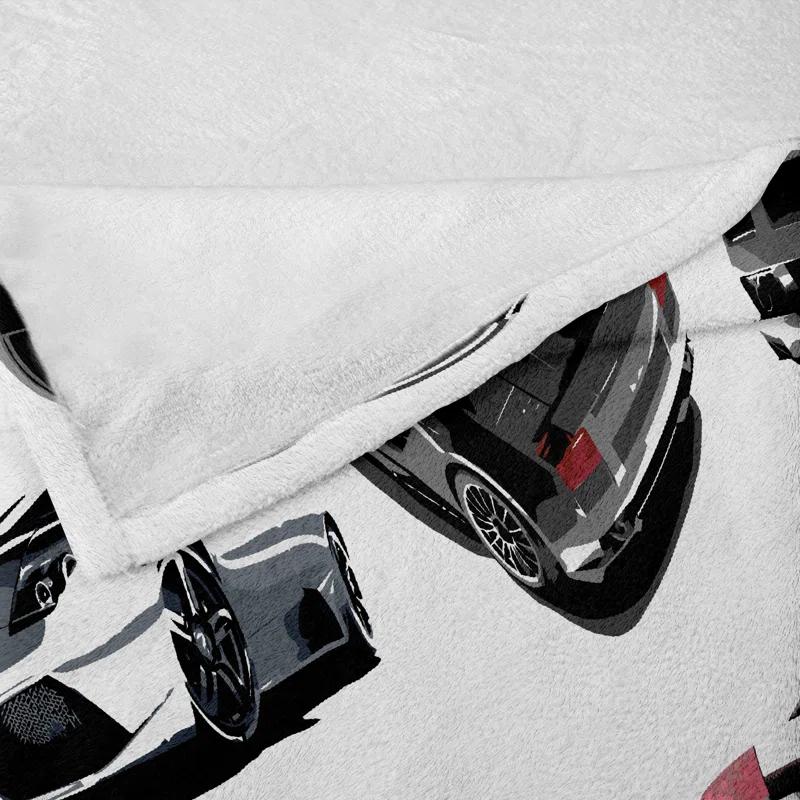 Ambesonne Ambesonne Modern Fleece Throw Blanket Contemporary Sport Cars Art Pale Sage Green White