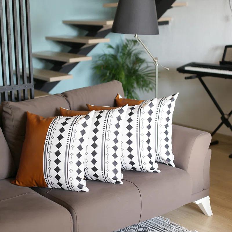 Geometric Faux Leather Reversible Pillow Cover (Set of 4)