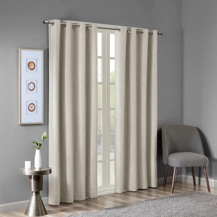 Madison Park Maya Printed Heathered Blackout Grommet Top Single Curtain Panel