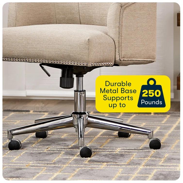 Serta Serta Leighton Mid-Back Office Chair with Chrome Nailheads, Memory Foam Cushion, Padded Armrests