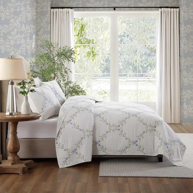 Laura Ashley Laura Ashley Floral Embroidery Cotton Reversible Quilt Set