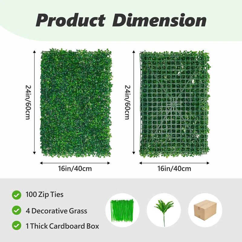 Primrue 12PCS 16" X 24" Artificial Boxwood Panels,Boxwood Hedge Wall Panels,Artificial Grass Backdrop Wall 1.6", Privacy Hedge Screen UV Protected For Outdoor Indoor Garden Fence Backyard
