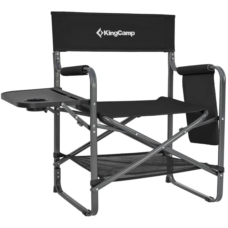 KingCamp KingCamp Outdoor Folding Director Chair w/ Side Table Bottom Mesh Storage, Black