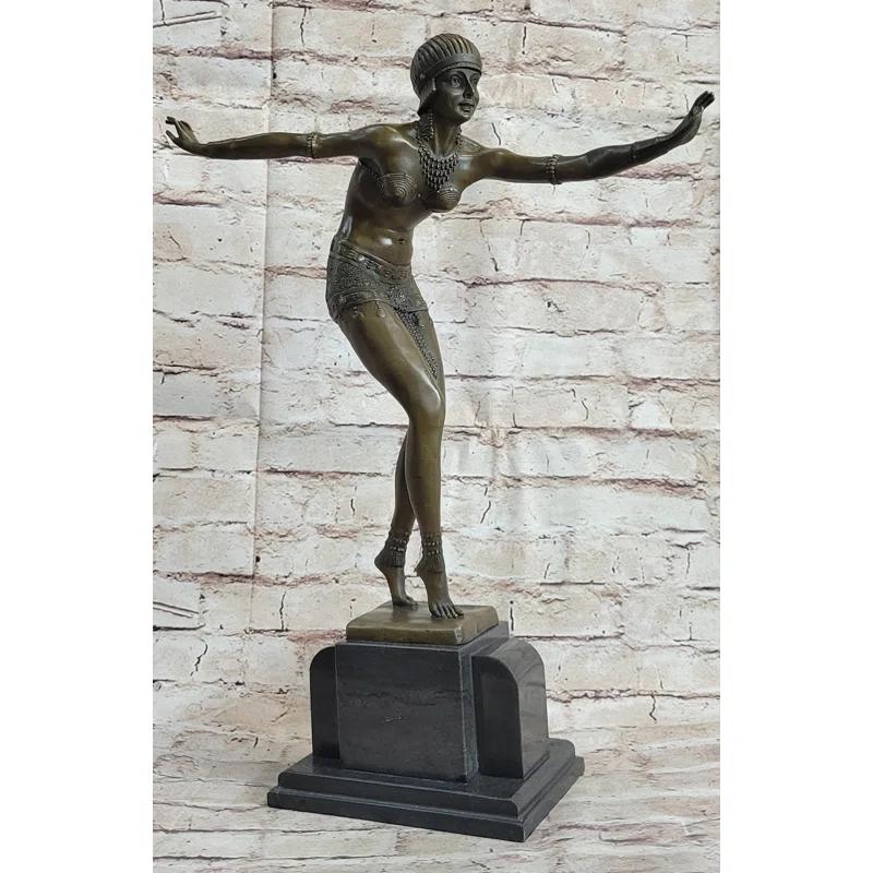 Red Barrel Studio® Phoenician Dancer Art Deco Bronze Statue Sculpture After D.H. Chiparus 19 Inches X 14 Inches
