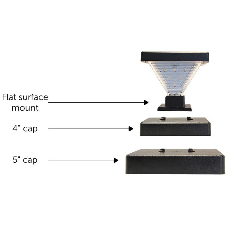 Luxor Black 4x4 and 5x5 Solar LED Deck Post Cap Light with Warm White and Hi/Lo Mode for Backyard and Wood Fence(2-Pack) (Set of 2)
