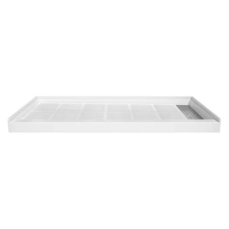 CASAINC 60"W 30/32"D Single Threshold SMC Shower Base Anti-Slip Shower Pan with Drain Assembly & Drain Cover CABR2501WH6030R