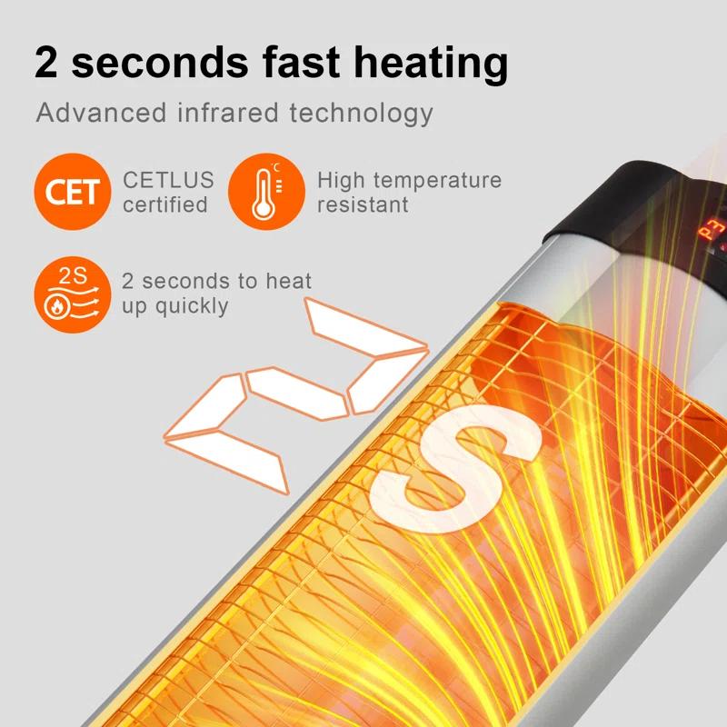 gaomon Wall-Mounted Electric Patio Heater, with 3 Heat Levels(500/1000/1500W)