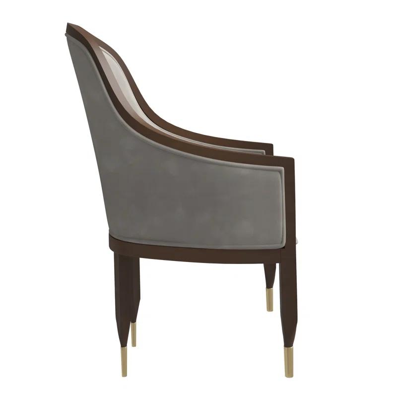 Everly Quinn Jacinto Dining Chair Upholstered In Leather With Rubberwood Frame And Legs With Gold Caps