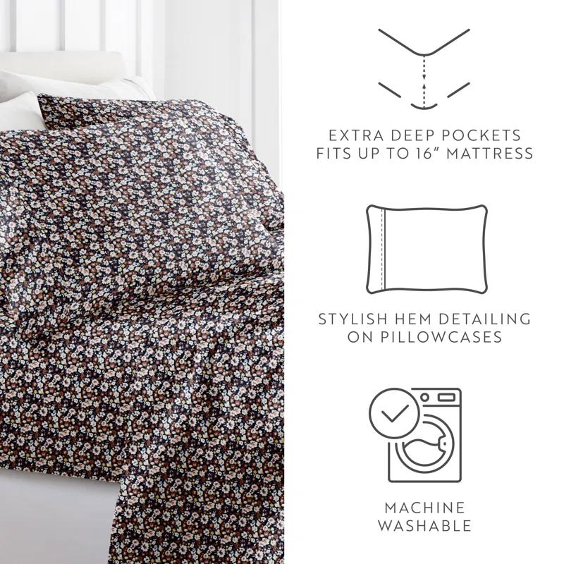 IEnjoy Home 4 Piece Sheet Set Patterned Microfiber Ultra Soft Bedding in Floral Dream