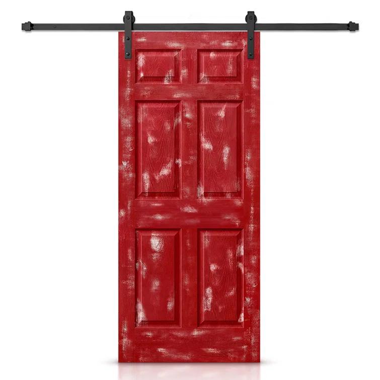 Calhome 80'' Hollow Paneled Painted with Installation Hardware Kit Barn Door