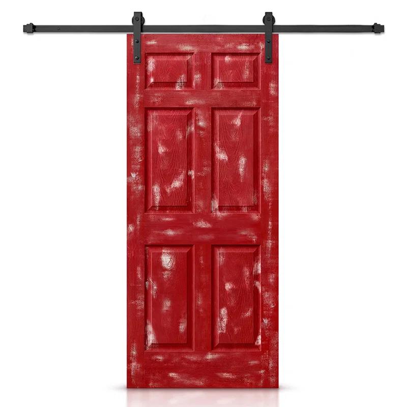 Calhome 80'' Hollow Paneled Painted with Installation Hardware Kit Barn Door
