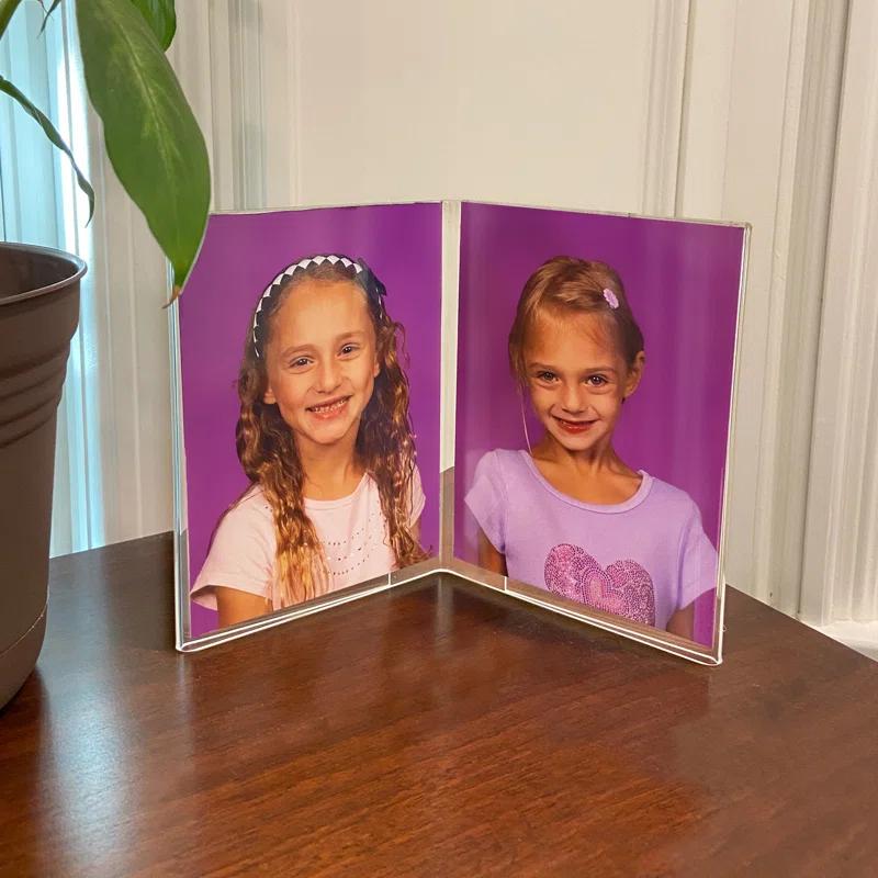 Azar Displays Clear Acrylic Double Photo Holder, Side by Side Dual Frame , Size 5"W x 7"H, 10-Pack (Set of 10)