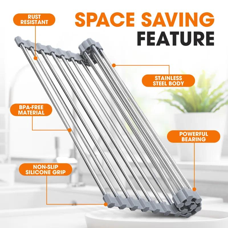Cheer Collection Adjustable Stainless Steel Over The Sink Dish Rack