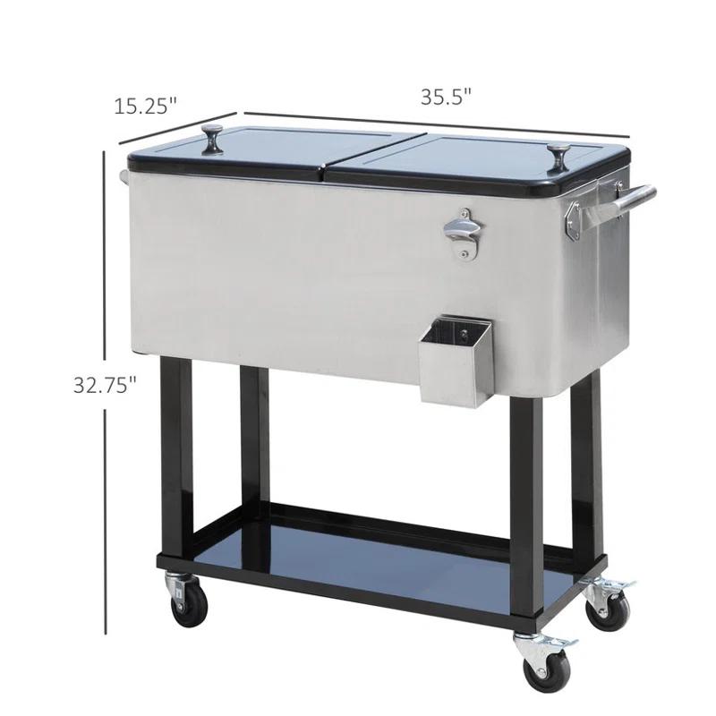 IRHOMA Outsunny 80 QT Rolling Cooling Bins Ice Chest on Wheels Outdoor Stand Up Drink Cooler Cart for Party