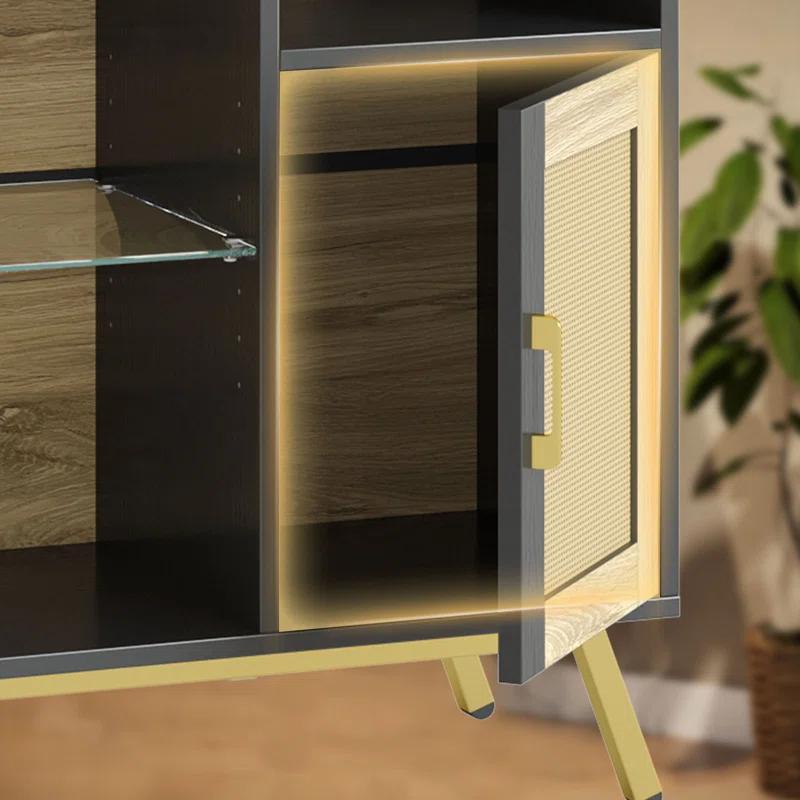 Bay Isle Home™ Alwies 80 inch TV Stand for TVs up to 85", Combinable Entertainment Center with LED Light and Adjustable Shelves, 4-1 Rattan TV console