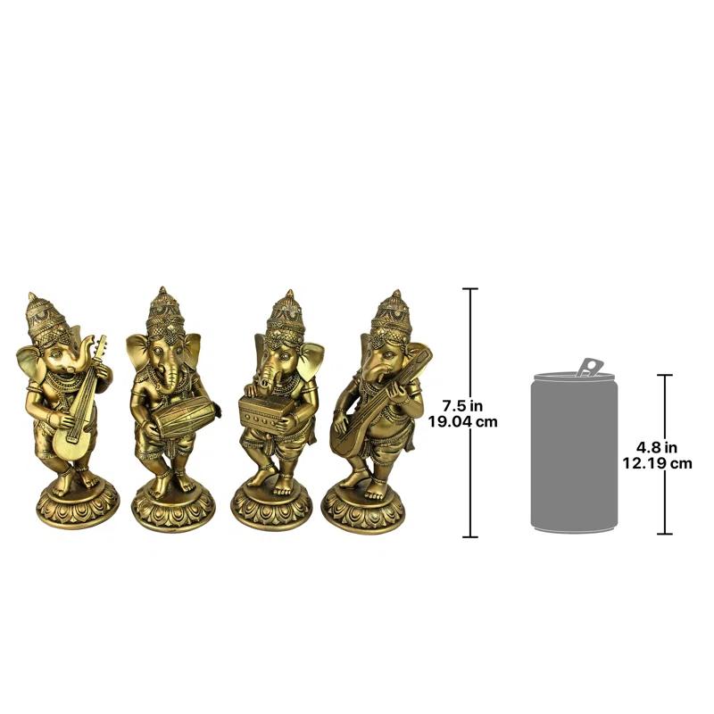 Design Toscano Hindu Gods Lord Ganesha Musical Elephant 4 Piece Figurine Set