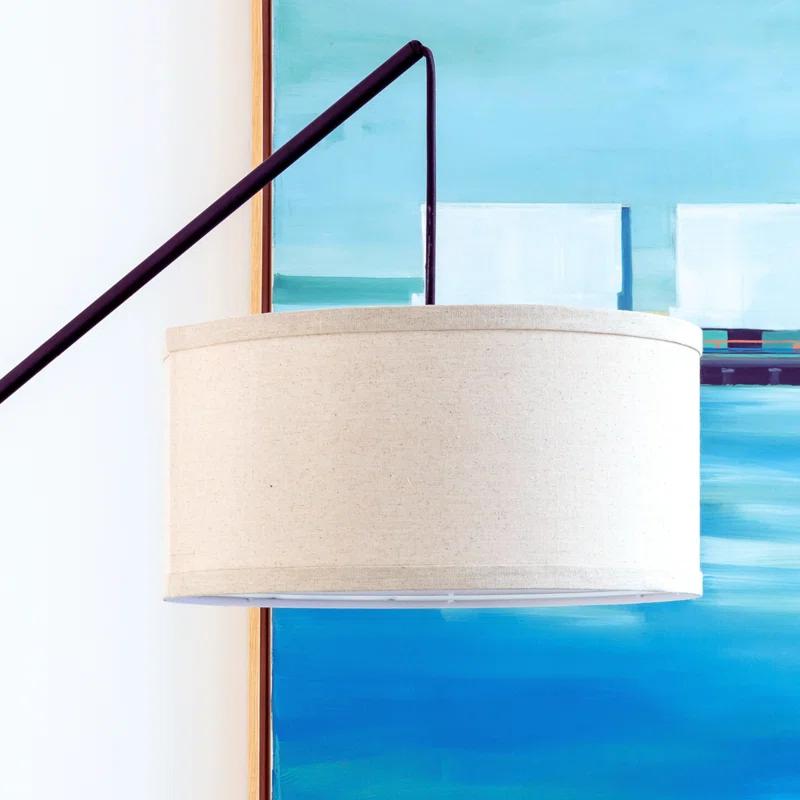 Brightech Hudson 70 in. Modern Height Adjustable LED Floor Lamp with Beige Fabric Drum Shade