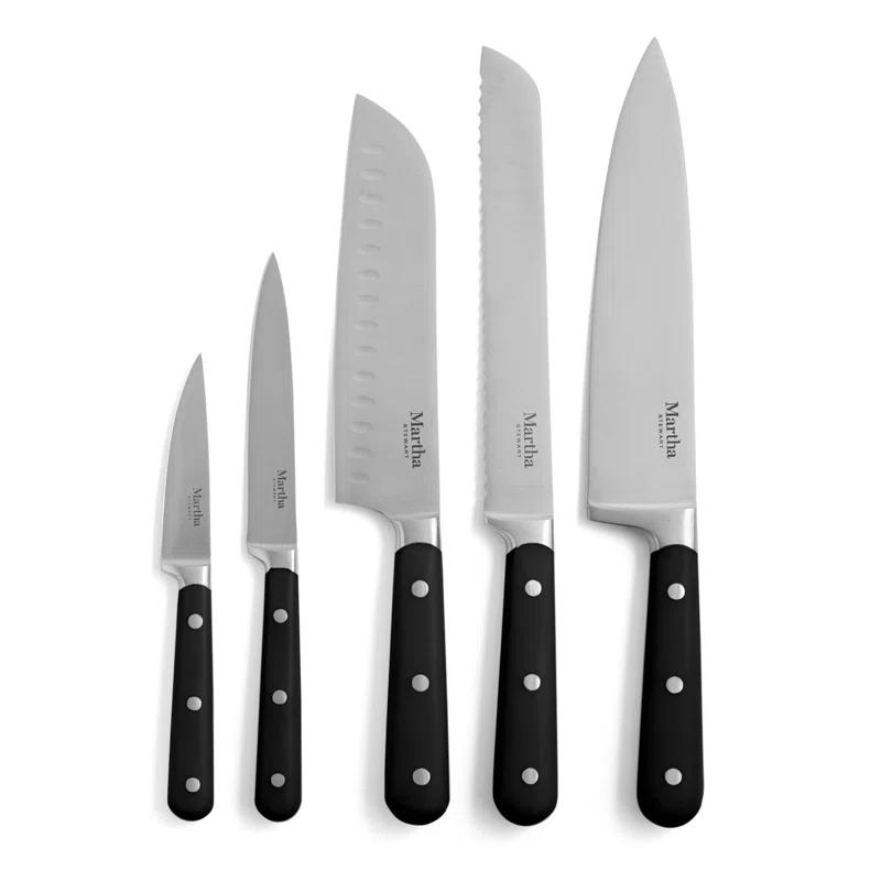 14-Piece Black Stainless Steel Knife Set with Acacia Block