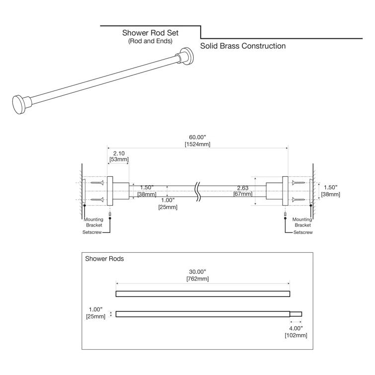 Gatco Minimalist 60" Straight Fixed Shower Curtain Rod | Wall Mount Solid Brass Shower Rod