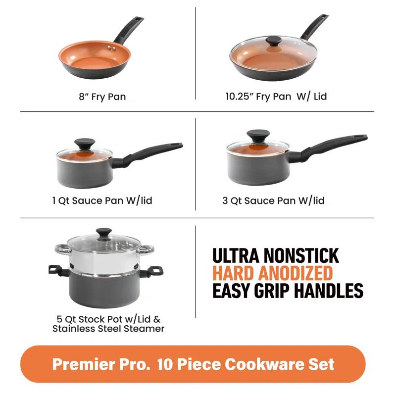 Gotham Steel Gotham Steel Pro Premier Hard Anodized 10 Piece Nonstick Cookware Set