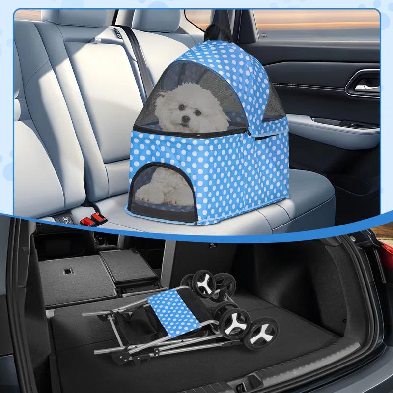 Magshion Foldable Pet Dog and Cat Stroller with Adjustable Canopy Storage Basket and Cup Holder for Small and Medium Pets