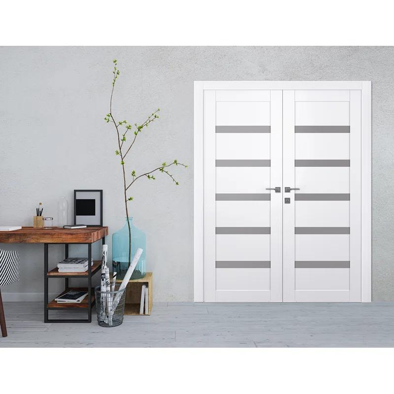Belldinni Leora Snow White Solid Manufactured Wood and Glass Paneled Smooth Texture Prefinished French Door