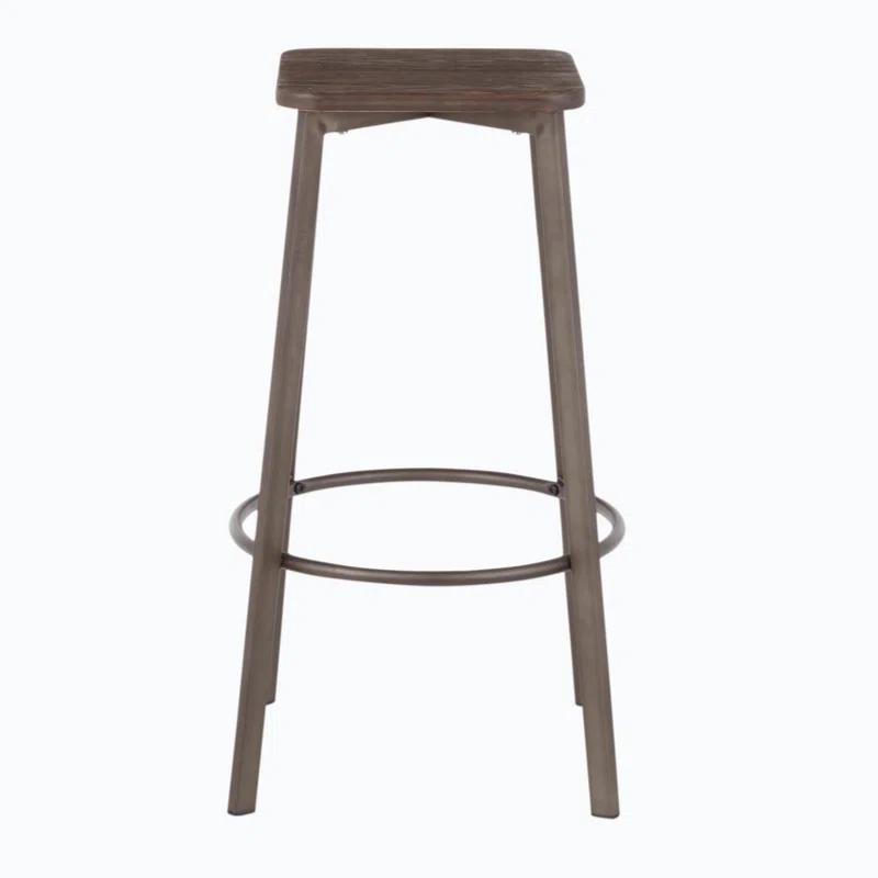 17 Stories Square Barstool In Vintage Metal And Espresso Wood-Pressed Grain Bamboo By Lumisource - Set Of 2