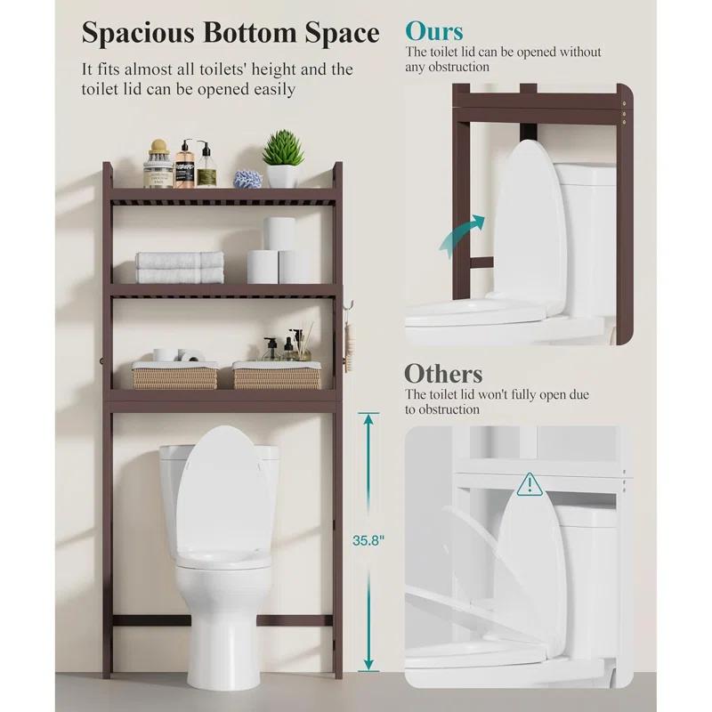 Over The Toilet Storage, Bamboo 3-Tier Over Toilet Bathroom Organizer with Adjustable Shelf