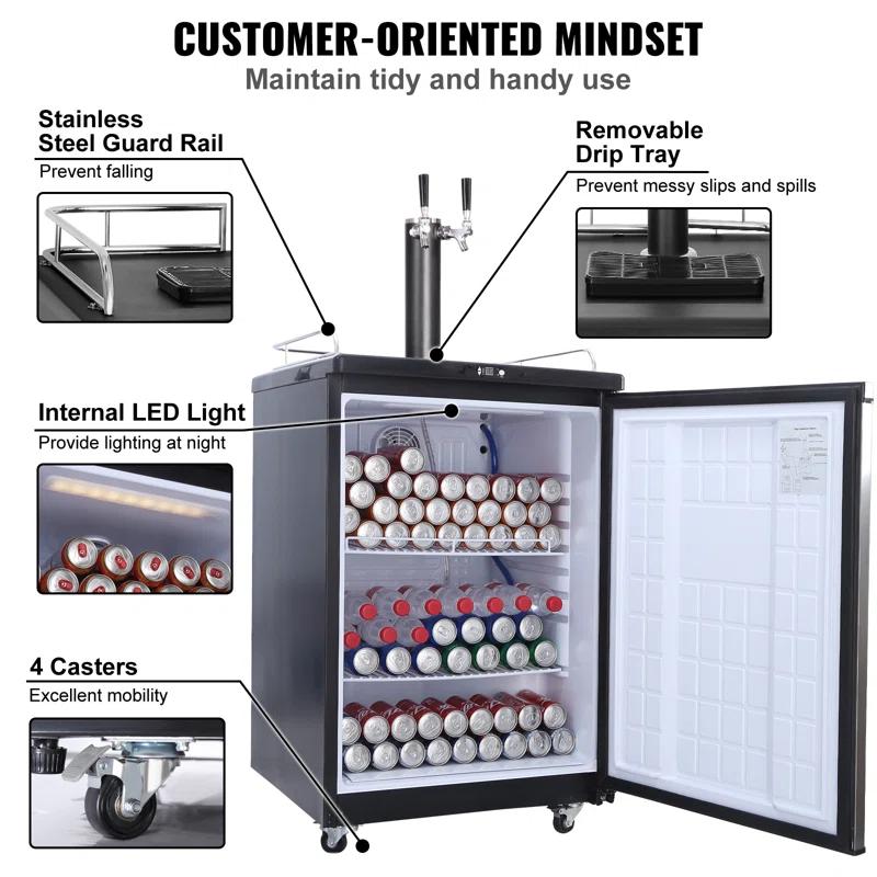 VEVOR VEVOR 5.7 Cubic Feet Silver Dual Tap Freestanding Kegerator with Adjustable Temperature