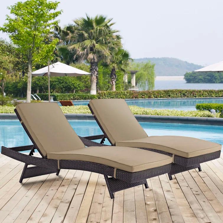 Modway Convene Outdoor Patio ChaiseSet of 2 in Espresso Mocha