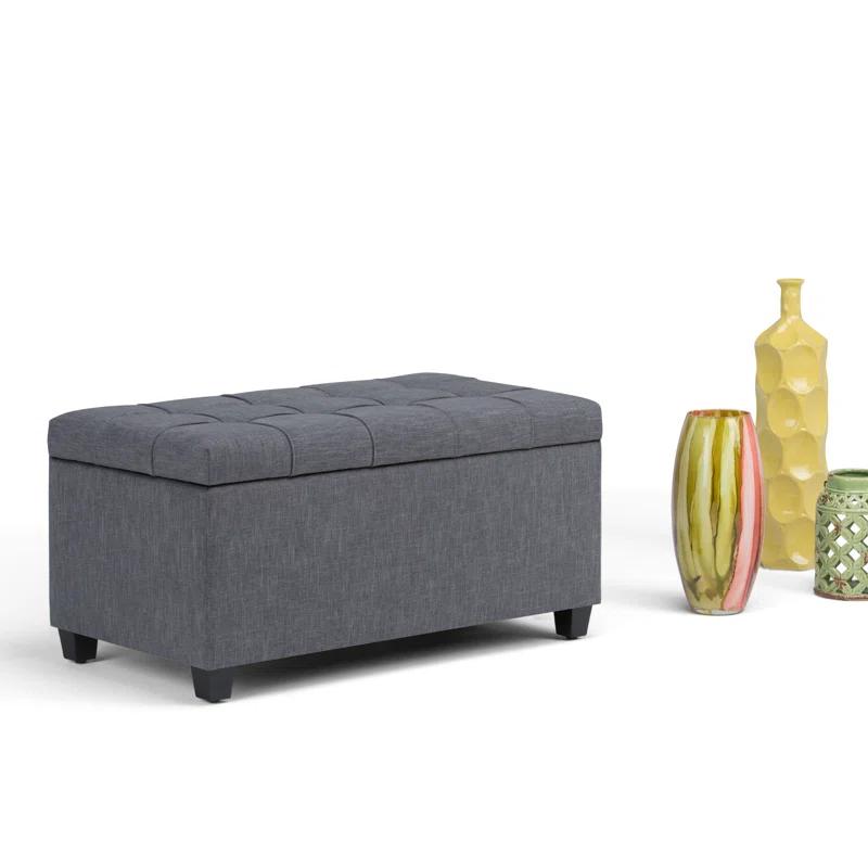 Simpli Home Sienna 33"W Upholstered Storage Ottoman Bench with Lift-Up Tufted Top